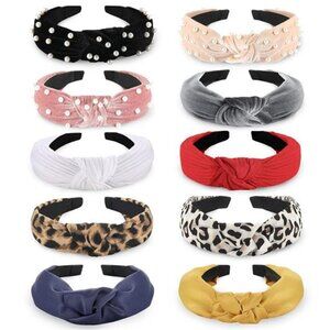 Fashion Headbands for Women Girls, 10 Pcs Knotted Pearl Wide Top Knot